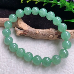 axm实拍9.2mm缅甸翡翠精雕冰绿圆珠玉手链 女生玉手链 共20颗珠串