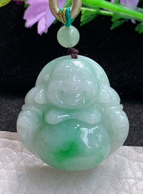 zen实拍35*33*13.5缅甸翡翠精美飘绿佛公 弥勒佛玉项坠 玉挂件