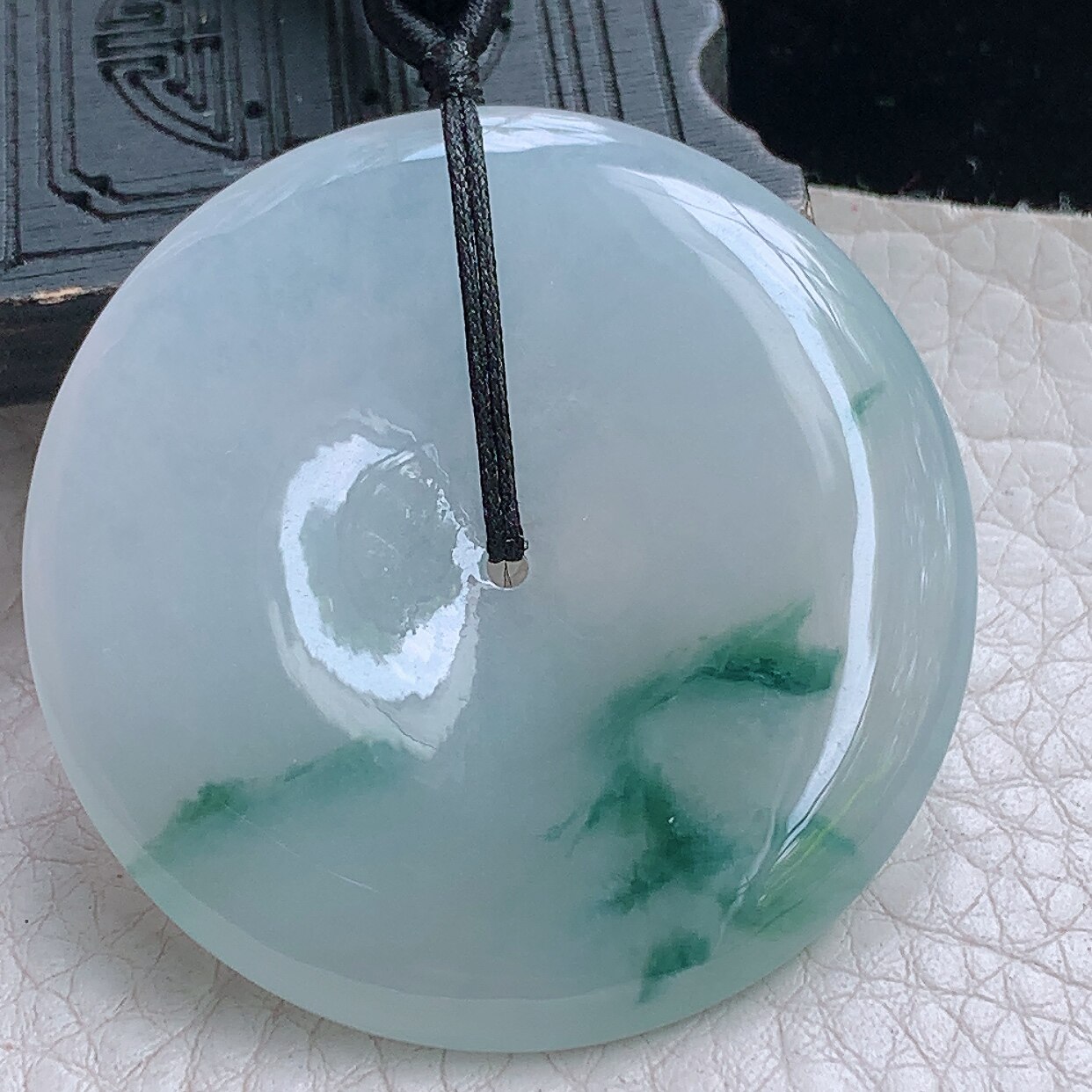 zz3实拍42.3*5.5天然缅甸翡翠飘花大平安扣吊坠 国风简约玉扣项坠