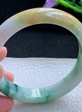 h自然光57.5*12*8平安镯 缅甸翡翠a货玉手镯三彩正圈宽边玉手环