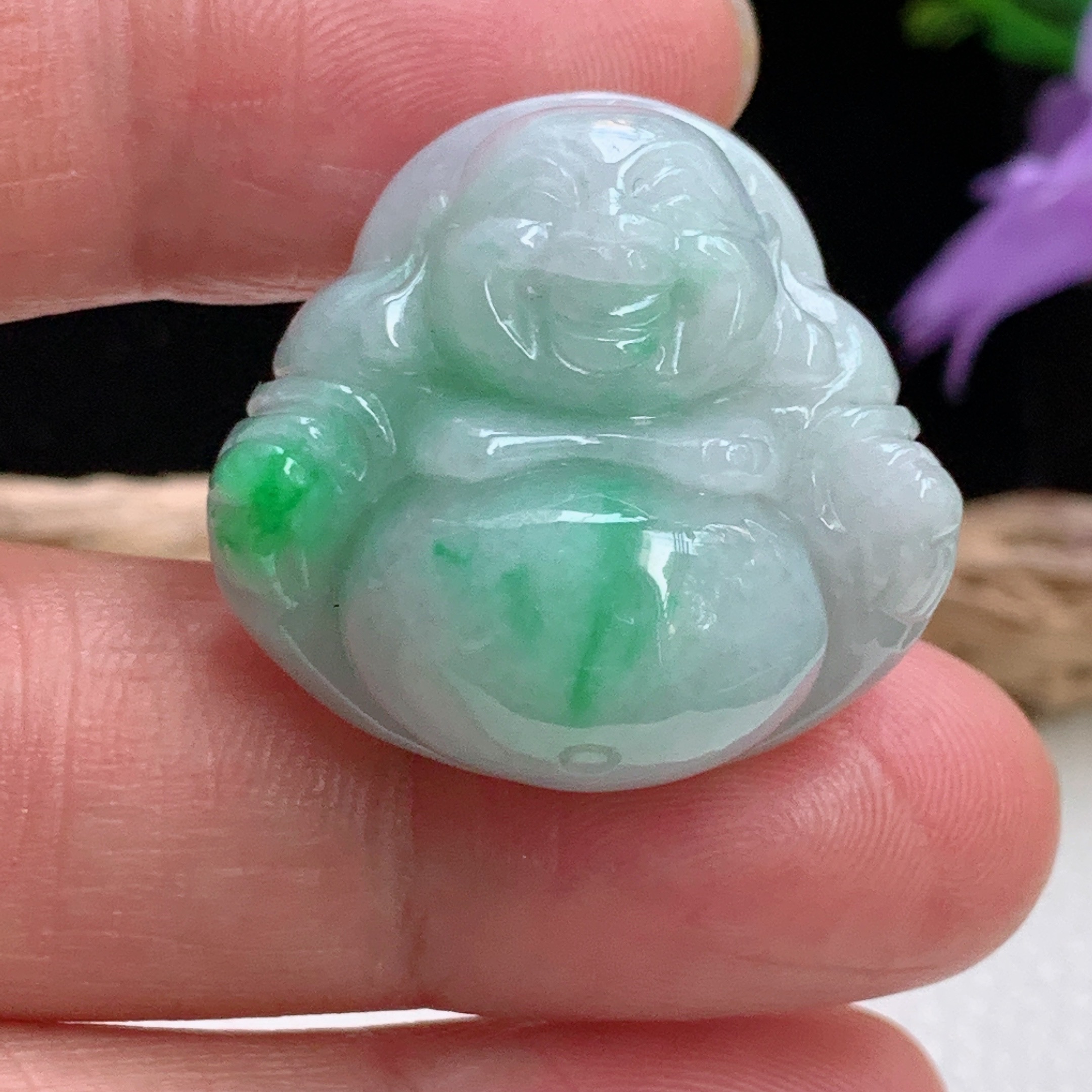 zen实拍24.8*26.311.8缅甸翡翠飘绿佛公吊坠大肚弥勒佛像玉坠