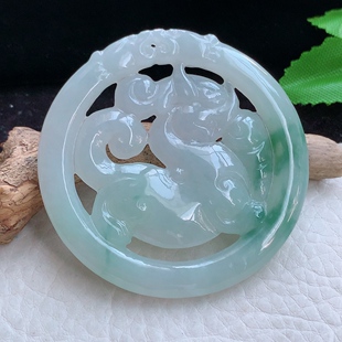 zen实拍52*5缅甸翡翠精雕招财貔貅圆牌大玉吊坠 毛衣坠