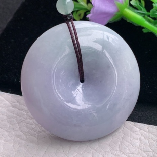 zen自然光44.7*12.3天然缅甸翡翠紫罗兰饱满平安扣 玉扣玉吊坠