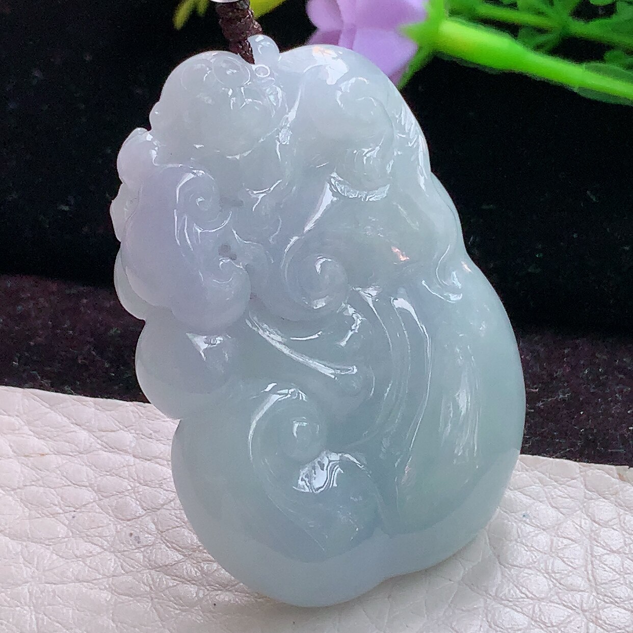zen实拍50.5*35*11缅甸翡翠A货淡紫如意猴 生肖猴玉挂件 玉吊坠