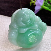 13天然翡翠飘绿大佛公 zen实拍44.6 47.2 开心弥勒佛玉吊坠玉挂件