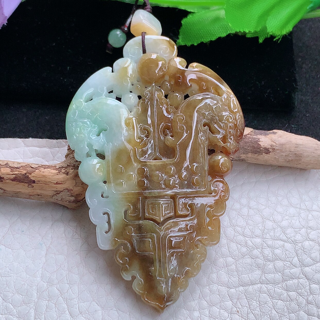 Lz实拍72.5*46.6*7.0天然缅甸翡翠双龙护主仿古玉佩 古香古色玉坠