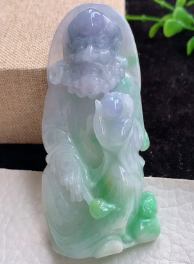 zz天然缅甸翡翠三彩达摩师祖玉挂件 精品小摆件76.5*36.9*18.2mm