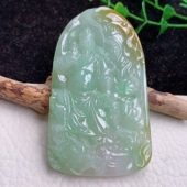 44.6 kh实拍缅甸翡翠冰胶双彩大气御龙关公 关二爷玉吊坠77.2 8.6