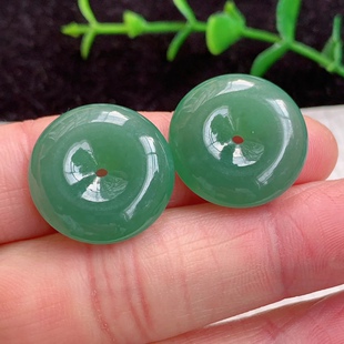zzx实拍 缅甸翡翠A货满绿饱满平安扣一对玉吊坠 玉挂件19.8*5.6mm