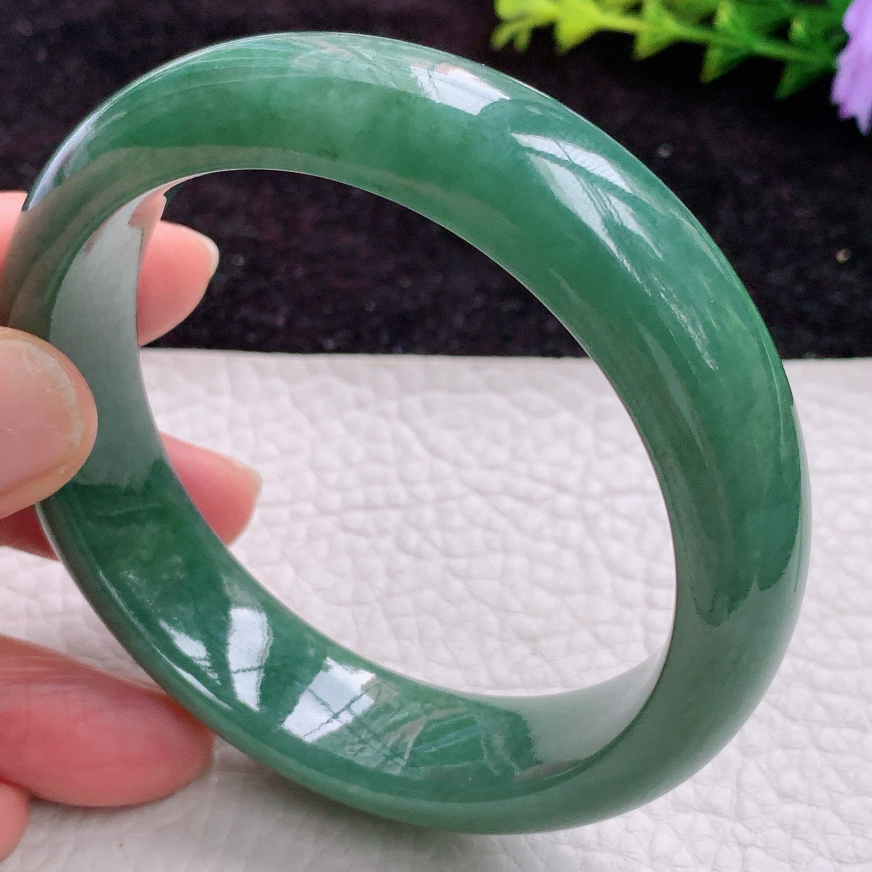 hh实拍56.5*15.3*8.6轮胎镯 缅甸A货翡翠手镯油绿正圈玉镯 玉手环