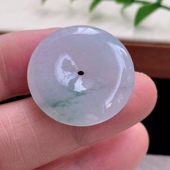 Zzx实拍缅甸翡翠A货胶感飘花淡雅饱满平安扣玉坠 玉挂件25.5 5mm