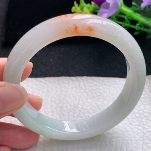 8.5平安镯 天然缅甸翡翠冰润飘花宽边珠宝玉手镯 mq自然光58