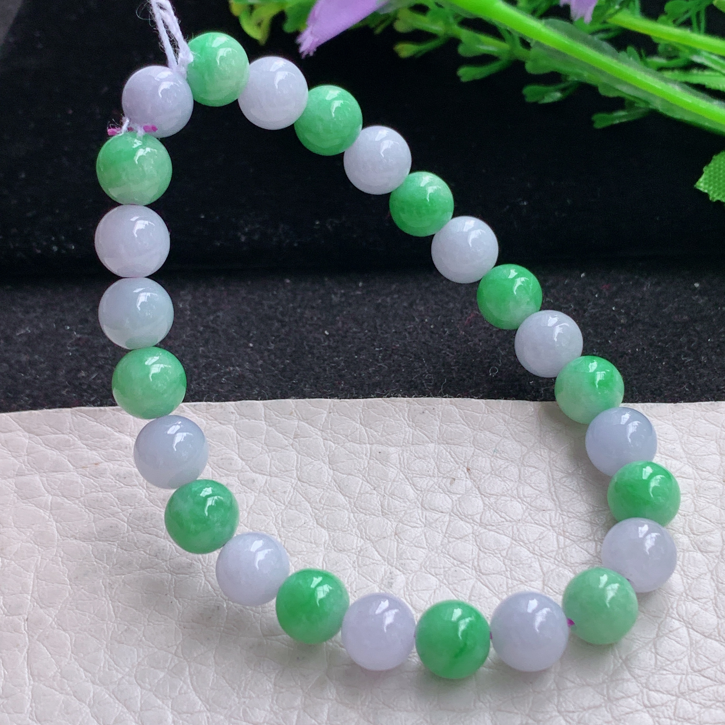 ss自然光7.7mm天然缅甸翡翠a货紫加绿女款圆珠玉手链  玉手串25颗