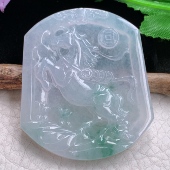 生肖马玉项坠 5缅甸天然翡翠冰飘花马上发财 ktj实拍51.2 43.3