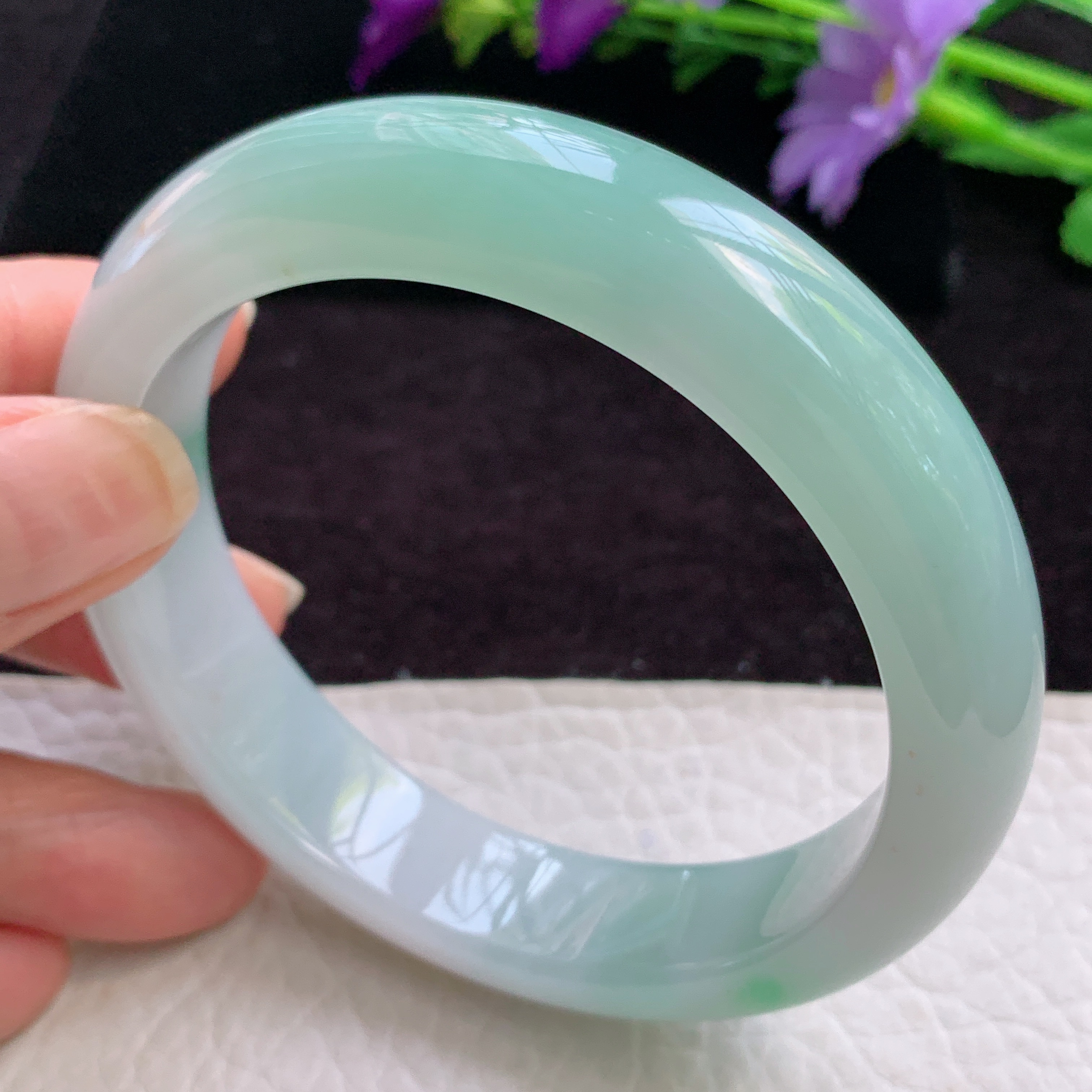 js实拍58*13.8*8.8平安镯 天然缅甸翡翠手镯飘绿宽边贵气正圈玉镯