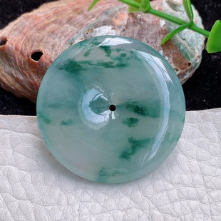 zzx实拍 5.2mm 缅甸翡翠A货冰润飘花飘逸饱满平安扣玉吊坠35.4