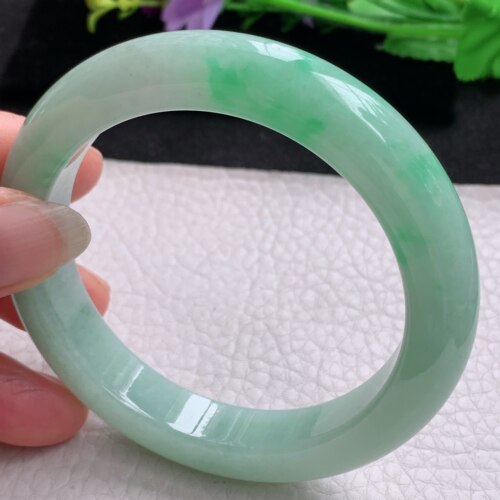nr实拍58*12*9.8缅甸翡翠手镯飘绿正圈精致平安镯宽版高贵玉镯子
