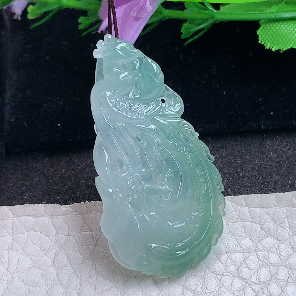 ajj实拍46*24.3*5.6天然缅甸翡翠立体凤牌 母仪天下玉吊坠 玉挂件