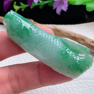 12.6缅甸翡翠精雕飘花金龙鱼年年有鱼玉吊坠 毛衣坠 zzx实拍66