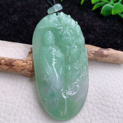 lz实拍缅甸翡翠精雕万佛朝宗普度众生佛祖玉吊坠69.3*35.3*9.9mm