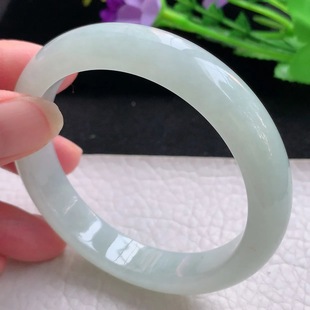 缅甸翡翠A货玉手镯冰晴宽边玉手环 7.8平安镯 xx自然光56