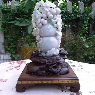 饰高档摆件 天然缅甸翡翠淡紫大葫芦摆件吉祥福禄寿大摆件客厅装