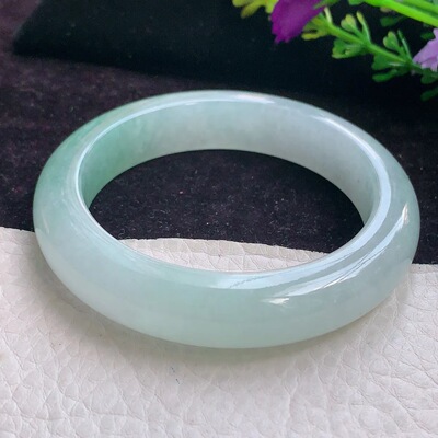ay实拍52.3*12*9.2小圈口平安镯缅甸翡翠手镯淡绿正圈加厚镯子