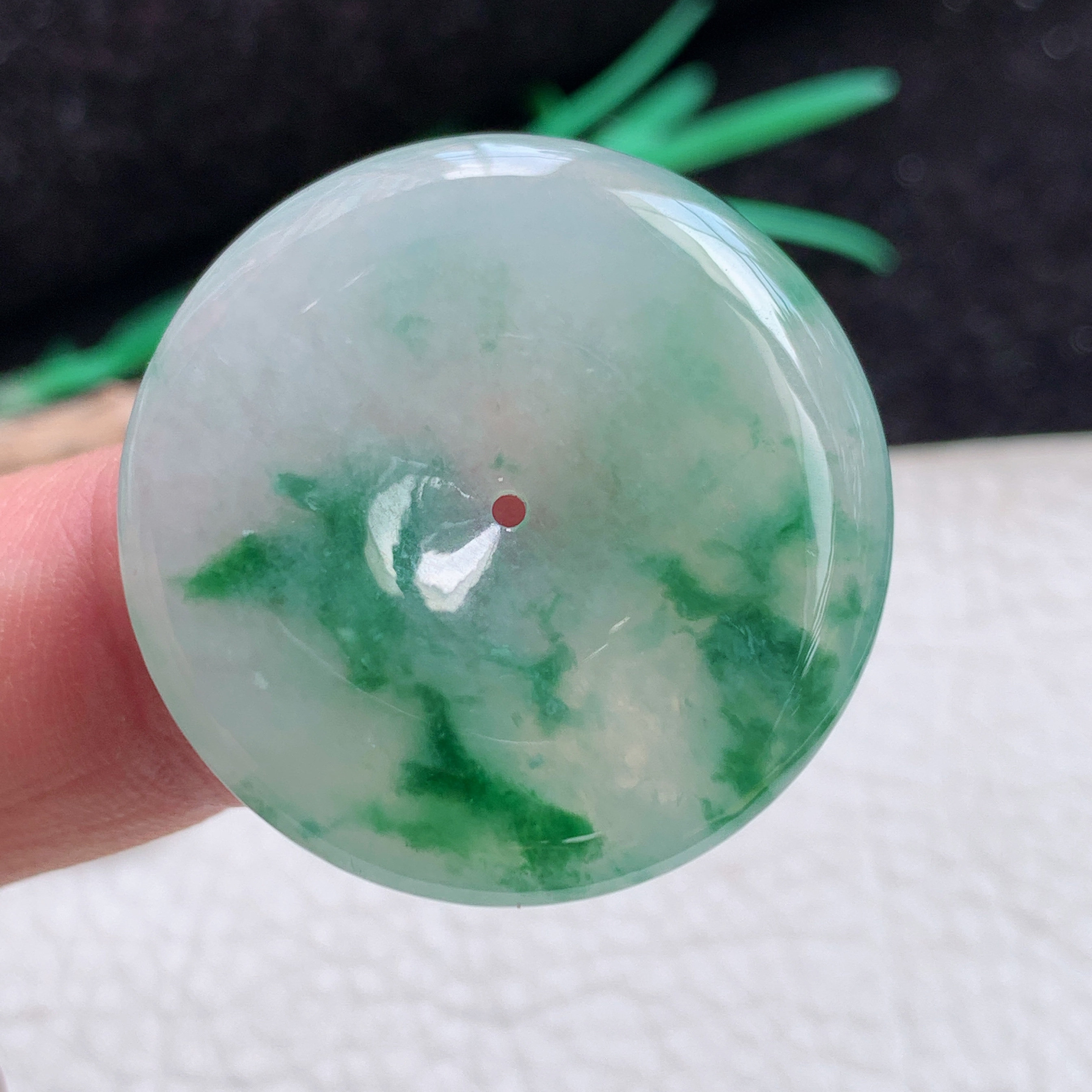 zz自然光33.8*5.7缅甸A货翡翠冰透飘花大平安扣吊坠 怀古玉扣