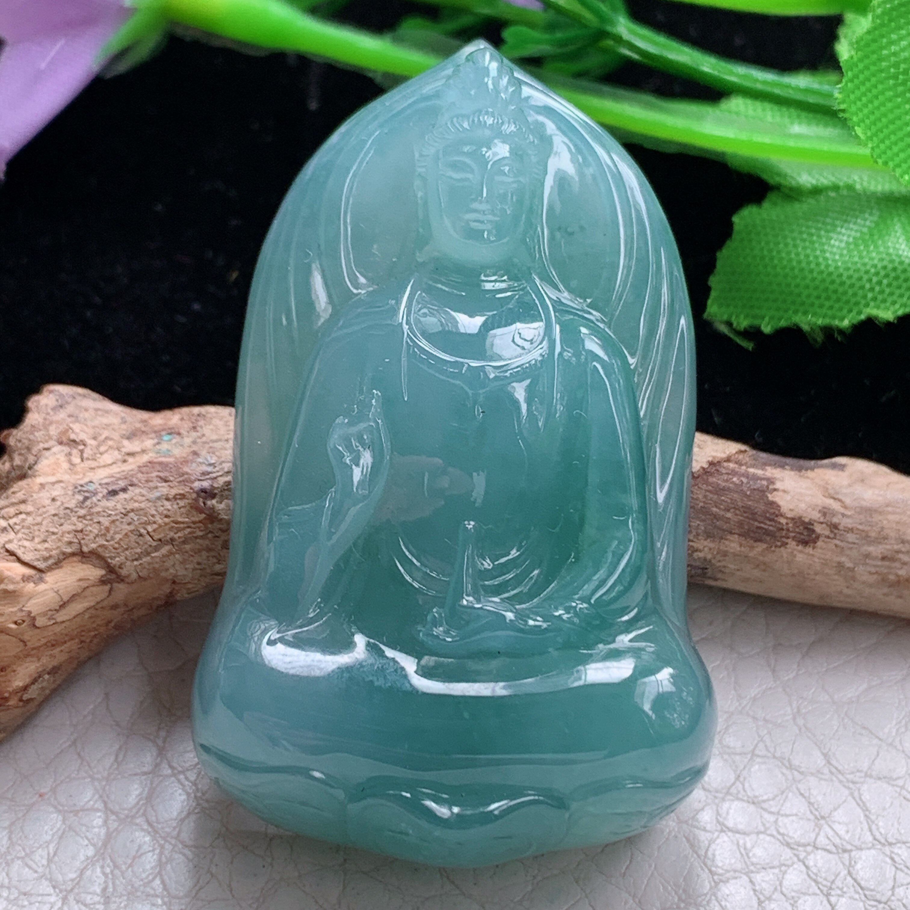 lz实拍52.5*32.3*13天然缅甸翡翠冰蓝水持瓶观音 玉观音玉吊坠
