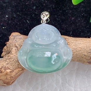 zzx实拍 弥勒佛22 23.3 6.3mm 18k金镶缅甸翡翠冰飘花小佛公吊坠