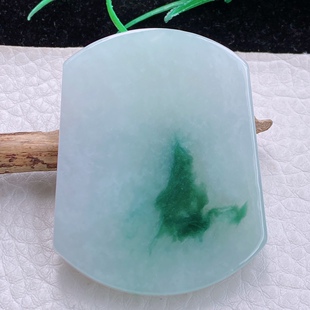 zen自然光实拍缅甸翡翠飘花平安无事牌玉坠素面无字吊坠54*41*5mm