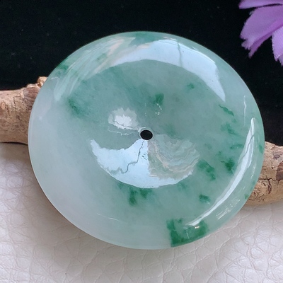 zzx实拍42.6*5.5缅甸翡翠精雕飘花 大平安扣 玉扣玉吊坠 毛衣坠