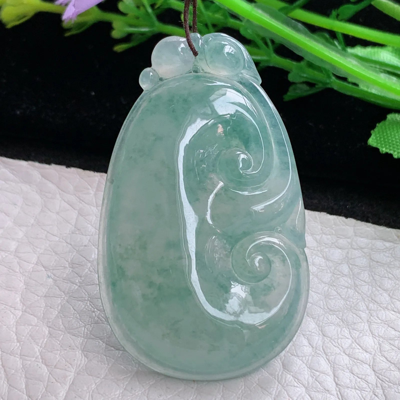 gp自然光48.2*29.5*6天然缅甸翡翠冰晴如意 玉如意玉吊坠 玉挂件