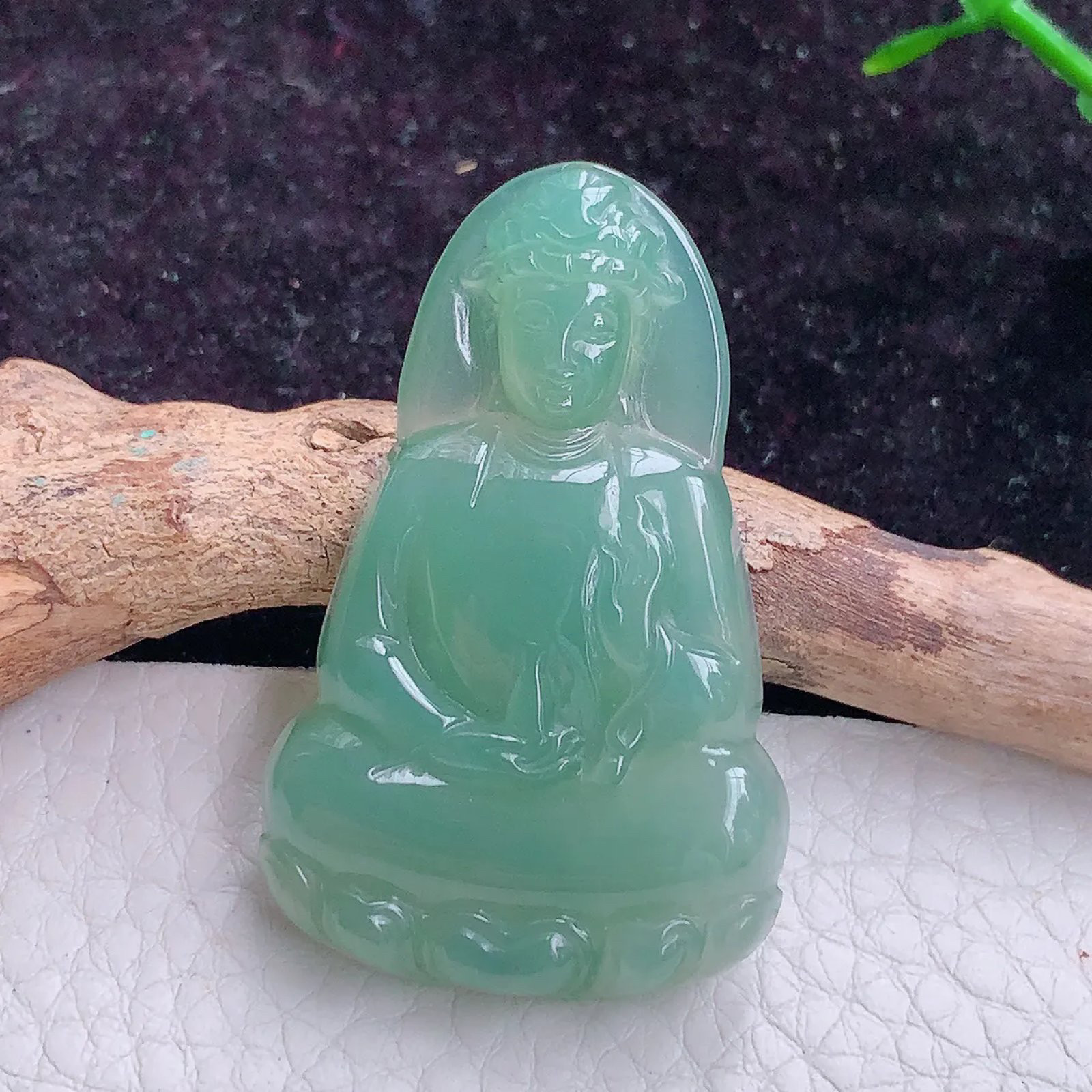 xq缅甸翡翠A货冰胶满绿持瓶观音 玉观音玉坠 玉挂件42.3*26.8*5.5