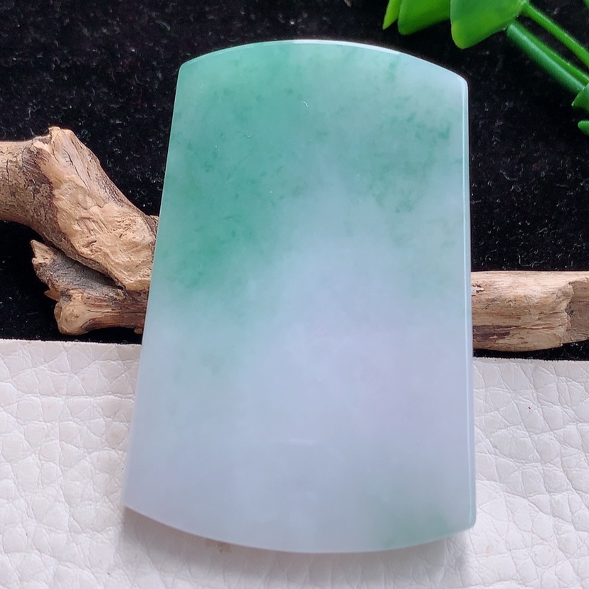 zen实拍缅甸翡翠A大气飘花平安无事牌 无字牌玉坠58.2*38.6*5.5mm