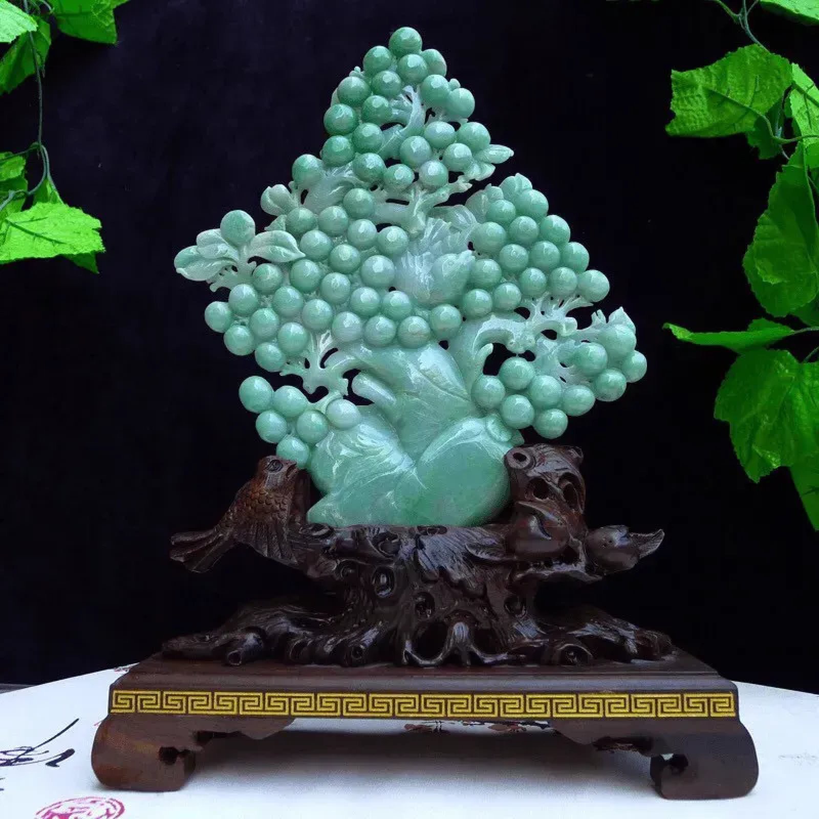天然翡翠摆件硕果累累装饰摆件满绿精雕高档客厅橱柜装饰摆件