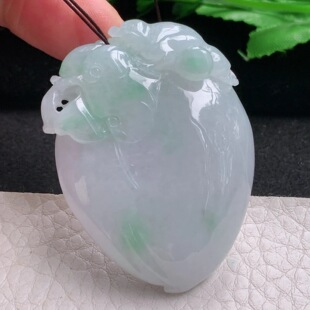 13天然缅甸翡翠A货饱满飘绿寿桃 福瓜玉吊坠 38.5 zen自然光51