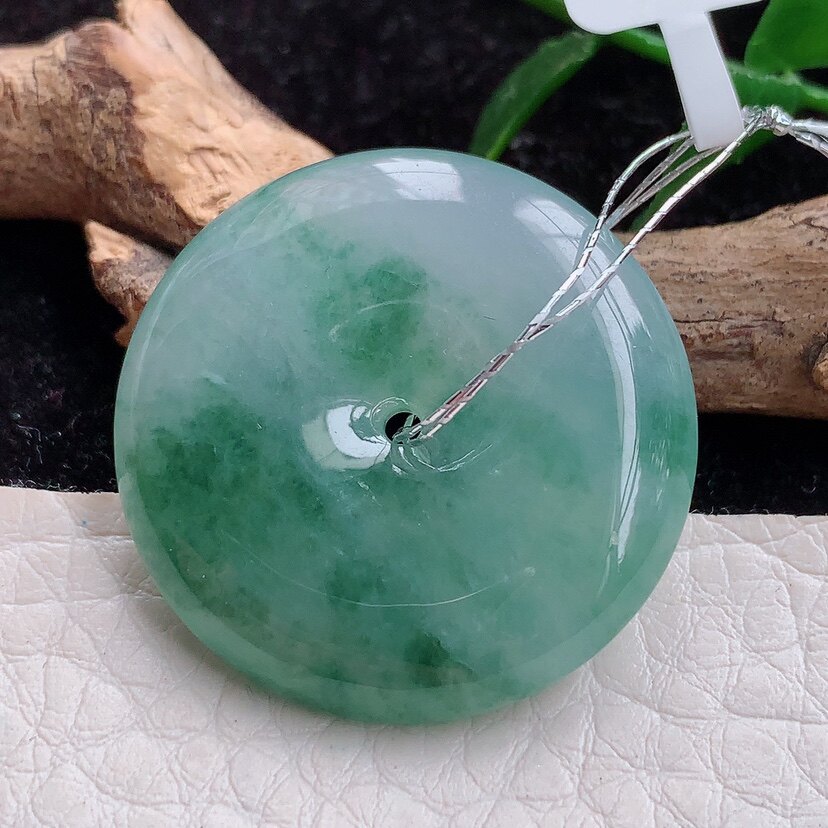 qxm实拍缅甸翡翠A货老种飘花平安扣吊坠精美珠宝首饰29*6mm