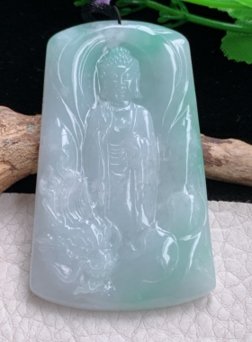 f8自然光62.2*38*6.2天然缅甸翡翠A货清新阿弥陀佛御龙佛祖玉吊坠