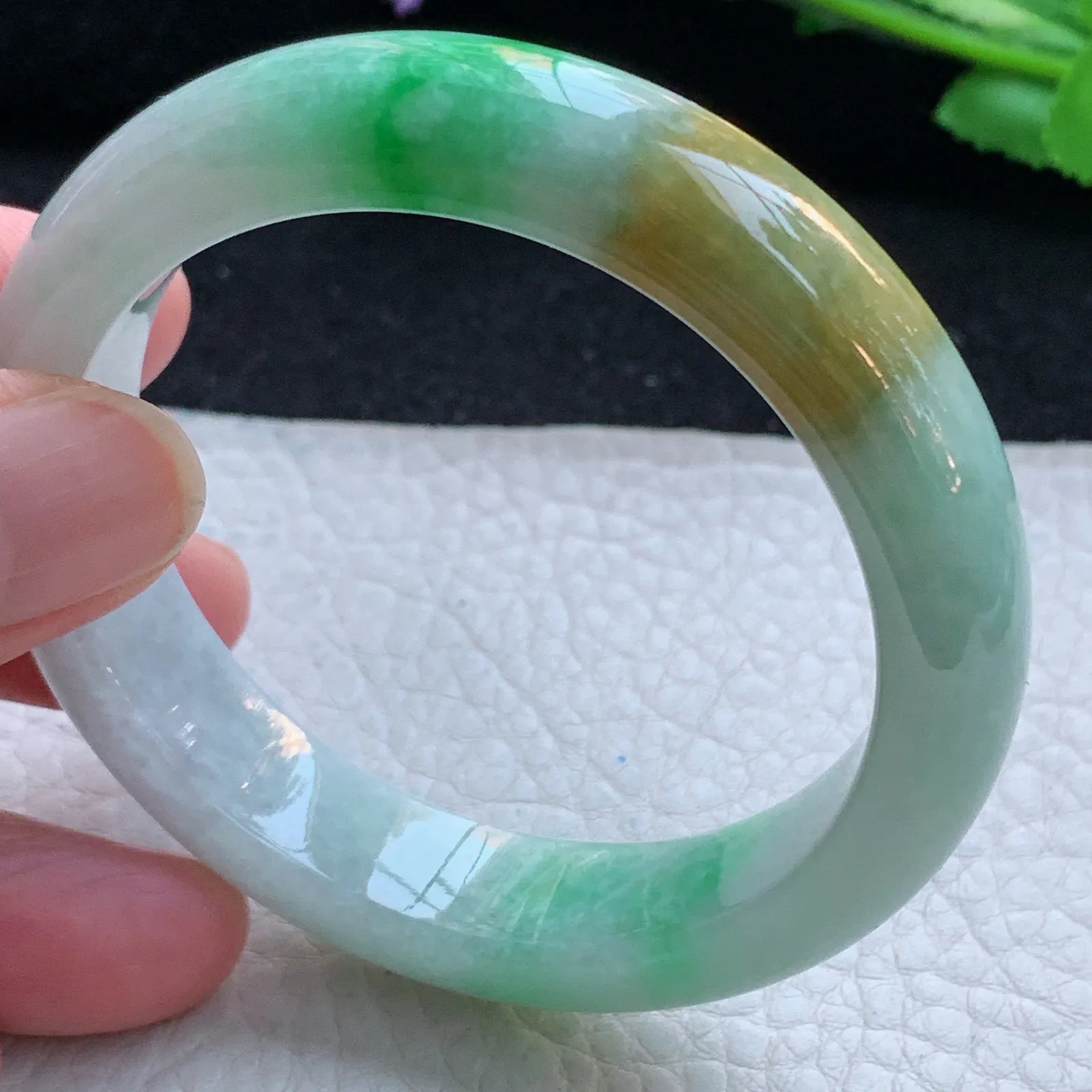 mq小圈口52*12.5*8平安镯 缅甸翡翠a货玉手镯三彩宽边珠宝玉手环