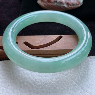 12.2胖圆镯 缅甸翡翠A货手镯冰绿圆条玉手环 js大圈口59.5