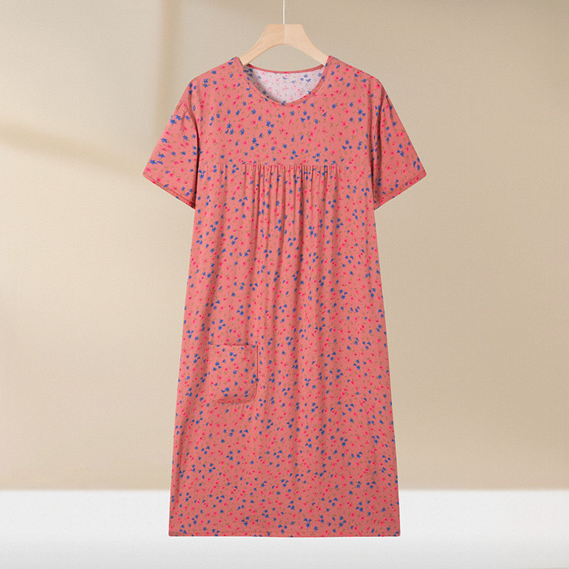 中老年妈妈棉绸睡裙可外穿女短袖家居服老年人衣服奶奶老太太睡裙