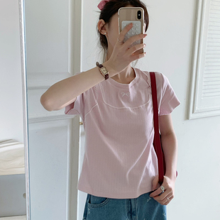 OMELET蛋卷-新韩系复古百搭蝴蝶结花边刺绣假两件短袖T恤