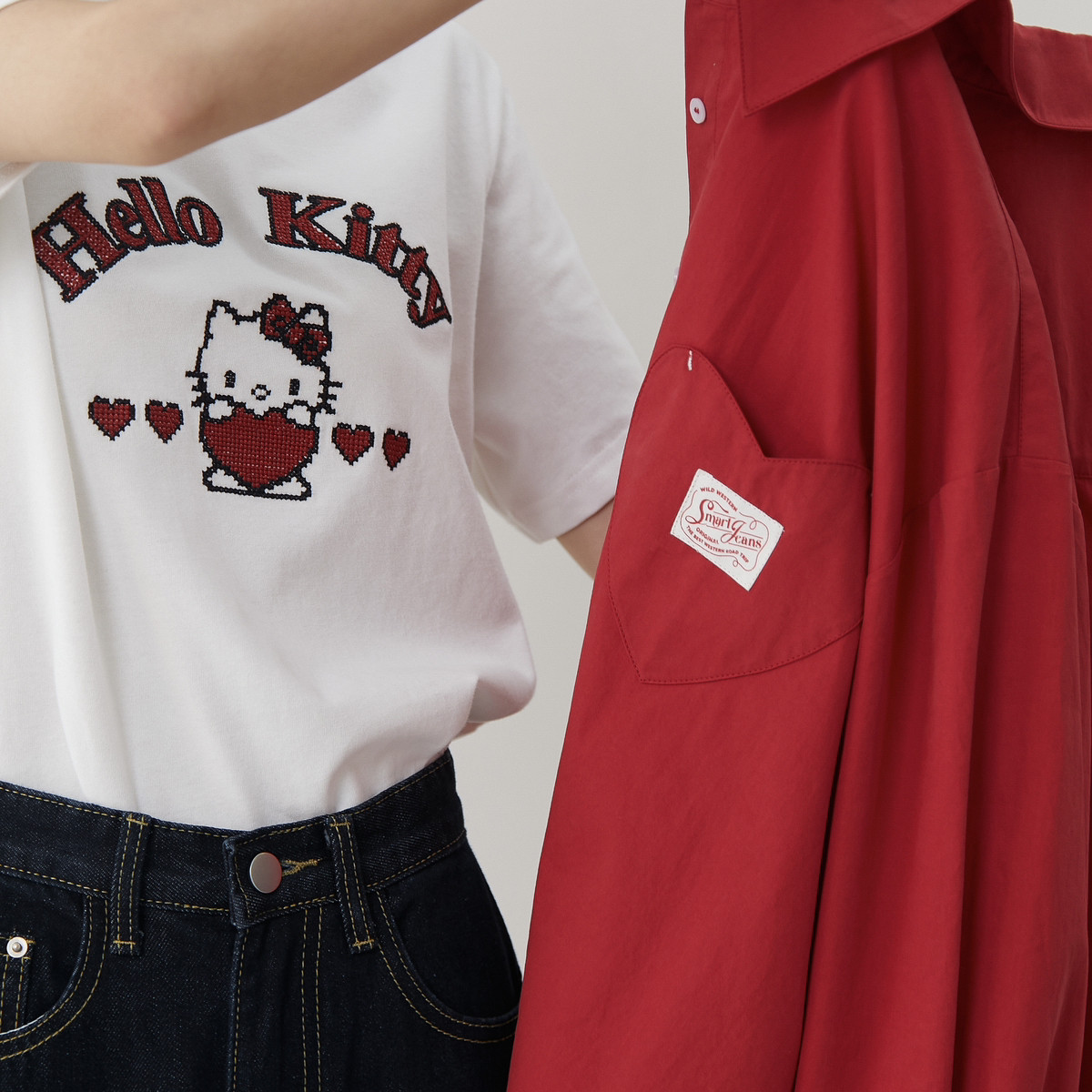 上新韩系减龄百搭hellokitty十字绣花短袖T恤