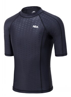 正品NSA游泳上衣 防晒短袖泳衣男女分体防水速干鲨鱼皮泳装黑色