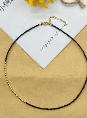 小众设计欧美风简约锆石金珠细颈链 黑色轻奢冷淡风个性锁骨项链