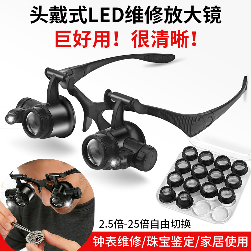 头戴式放大镜眼镜型高倍双目带灯