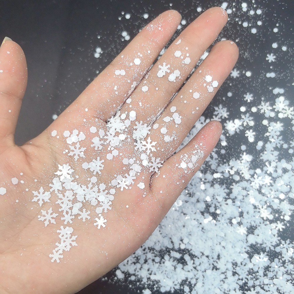 圣诞节脸贴白色雪花亮片指甲装饰手工diy美甲贴片闪亮饰品妆容贴