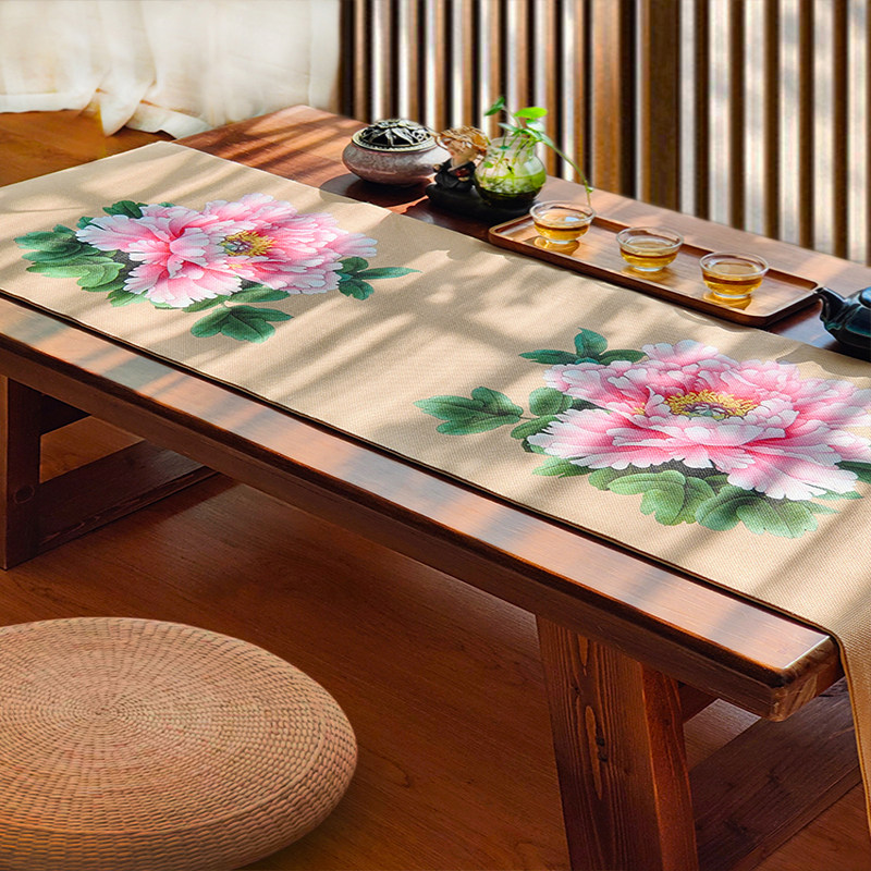 新中式布艺茶几电视柜餐垫桌旗防水茶席包邮床尾布古琴盖布罩定i.