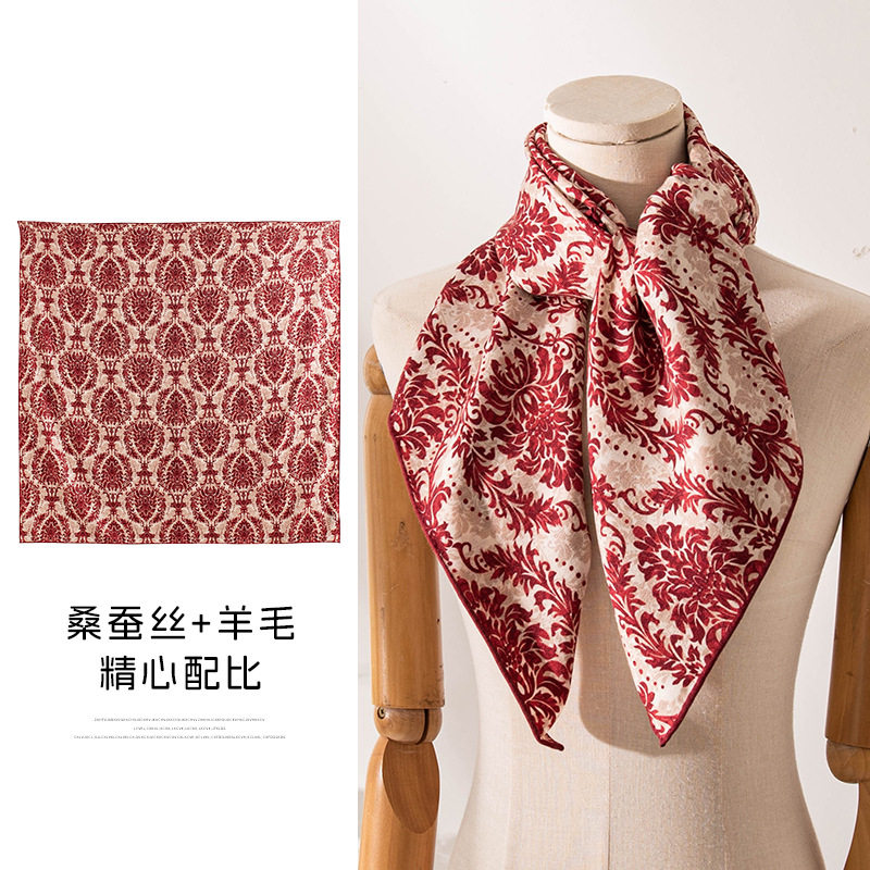 轻奢红腰果花真丝羊毛老钱风丝巾双面手工卷方巾高端围巾保暖披肩,服饰配件/皮带/帽子/围巾,围巾/丝巾/披肩,淘宝优惠券,粉丝福利购,淘宝优惠卷